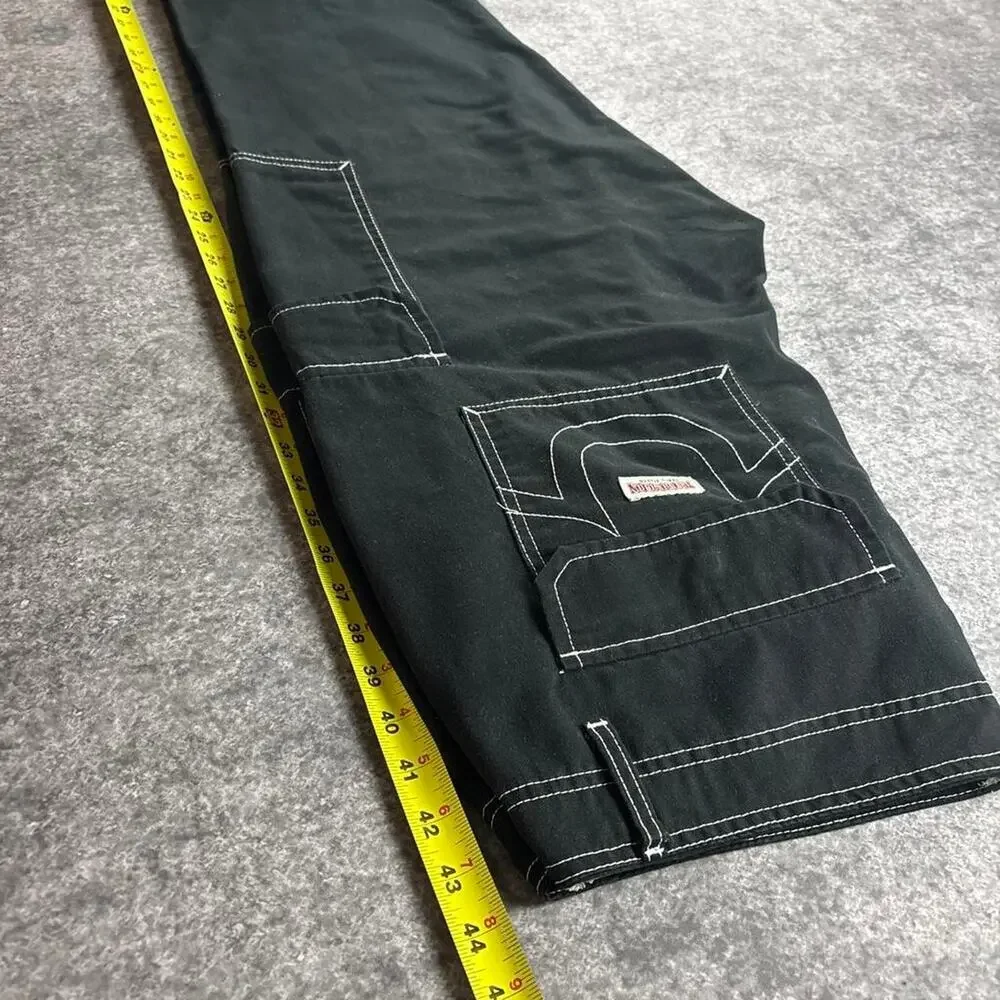 True Religion Men’s 36 Black Baggy Cargo Pants White Stitch Y2K Streetwear